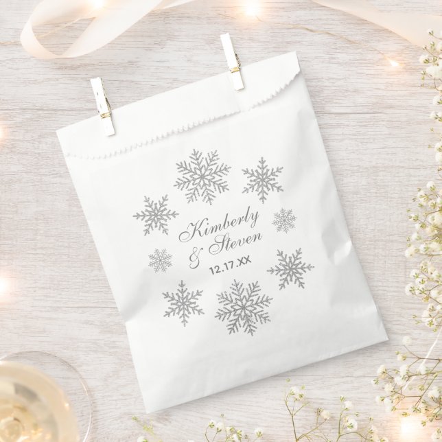 Winter Wedding Silver Snowflake  Favor Bag (Clipped)