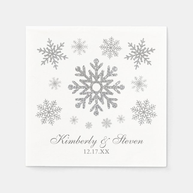 Winter Wedding Silver Snowflake Napkins (Front)