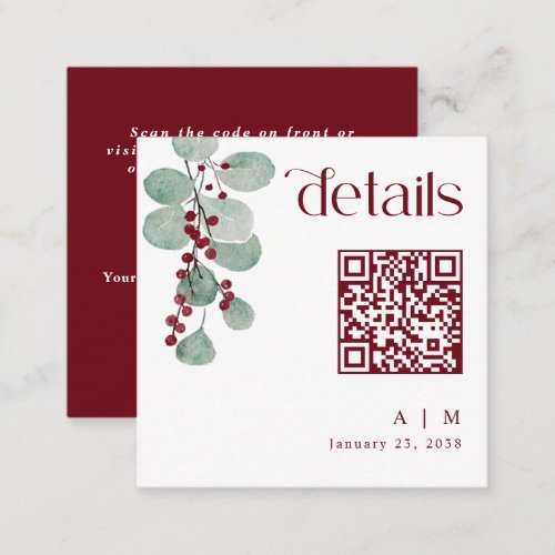 Winter Wedding Small Burgundy Details Card QR Code