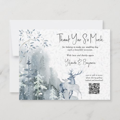 Winter Wedding Snow Forest and Deer Thank You Card