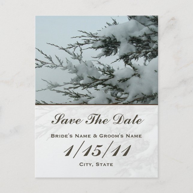 Winter Wedding Snow Save The Date Postcard (Front)