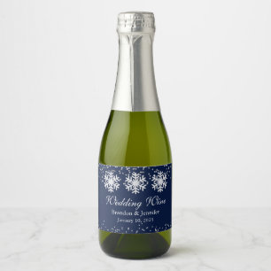 Winter Wedding Snowflakes and Glitter Favor Sparkling Wine Label
