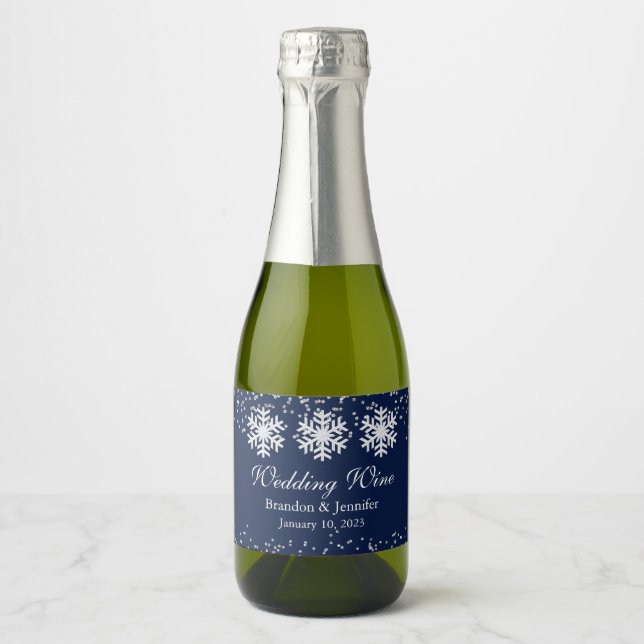Winter Wedding Snowflakes and Glitter Favor Sparkling Wine Label (Front)