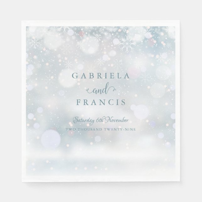 Winter Wedding Snowflakes Elegant Script Napkins (Front)