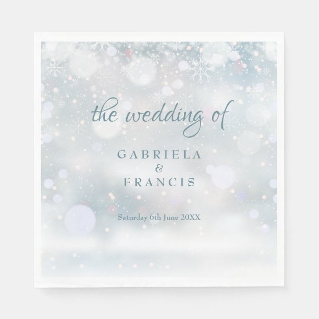 Winter Wedding Snowflakes Elegant Script Napkins (Front)