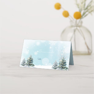 Winter Wedding Snowflakes Pine Trees   Place Card