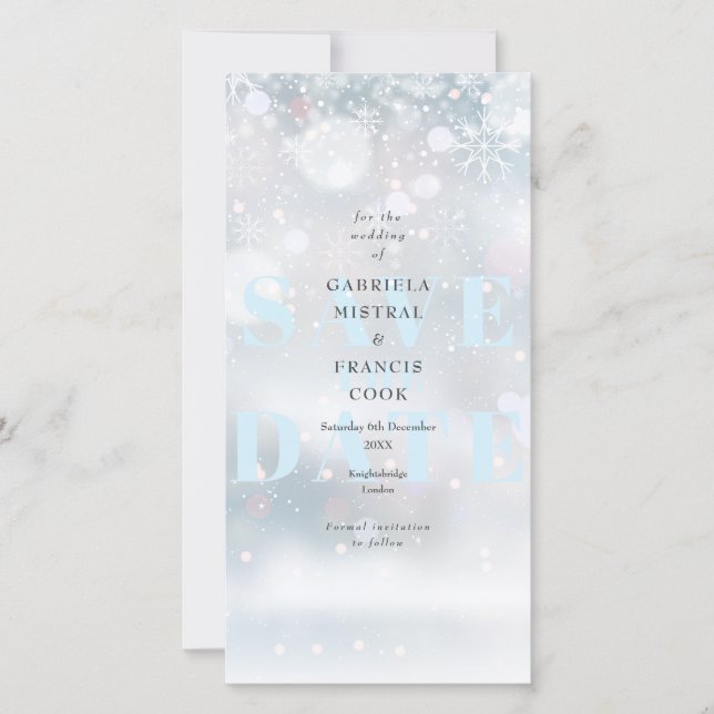 Winter Wedding Snowflakes Save The Date (Front)