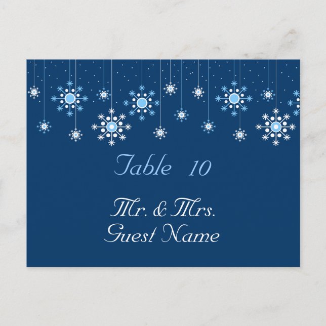 Winter Wedding Snowflakes Table Card (Front)