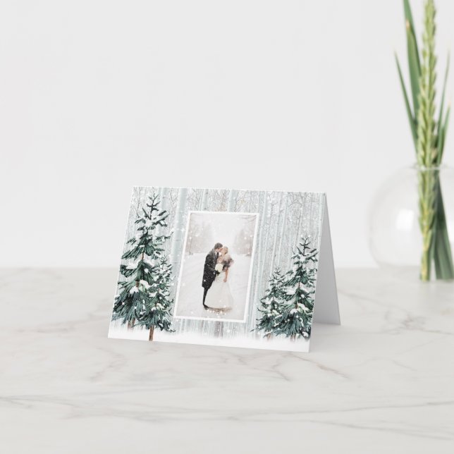 Winter Wedding Sparkle Birch Trees Custom Photo Thank You Card (Front)