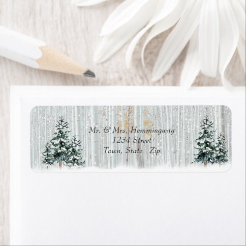 Winter Wedding Sparkle Snowflakes Pine Trees  Label
