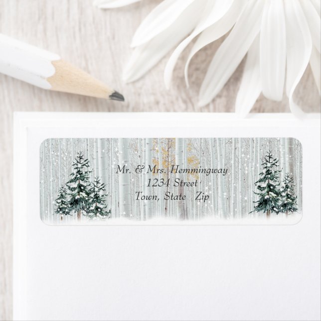 Winter Wedding Sparkle Snowflakes Pine Trees  Label (Insitu)