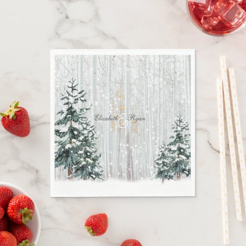 Winter Wedding Sparkle Snowflakes Pine Trees  Napkins