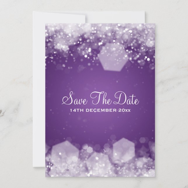 Winter Wedding Sparkling Night Purple Save The Date (Front)