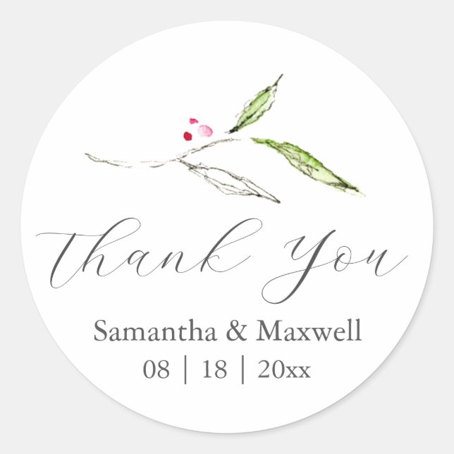 Winter Wedding Stickers Thank You Simple (Front)