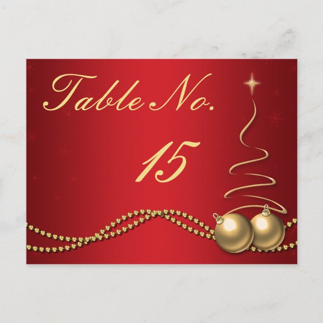 Winter Wedding Table Number - Deep Red & Gold (Front)