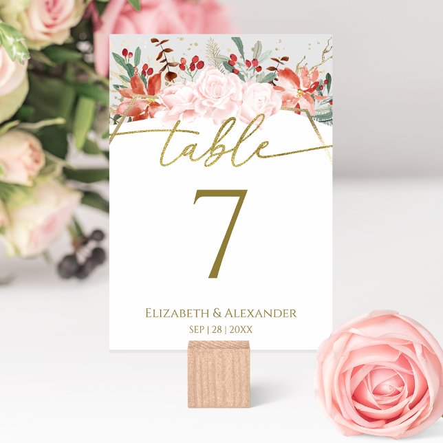Winter Wedding Table Number Gilded Watercolor (Creator Uploaded)