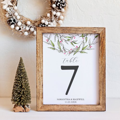 Winter Wedding Table Number Rustic Botanicals