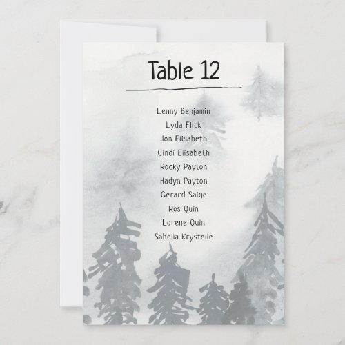 Winter wedding Table Number Seating Chart