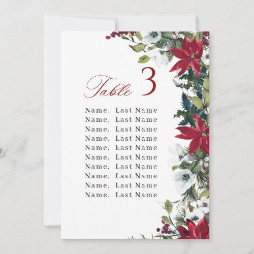 Winter Wedding Table Number Seating Chart Cards