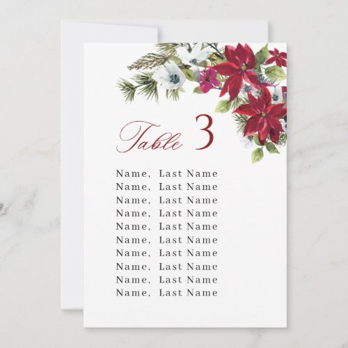 Winter Wedding Table Number Seating Chart Cards