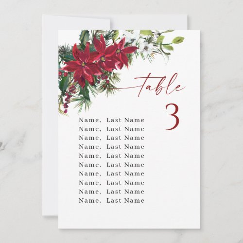 Winter Wedding Table Number Seating Chart Cards