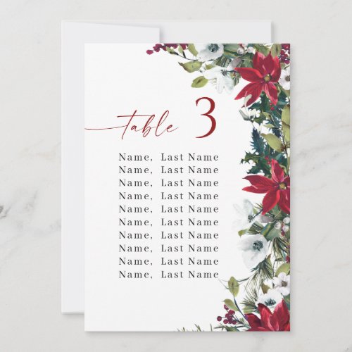 Winter Wedding Table Number Seating Chart Cards