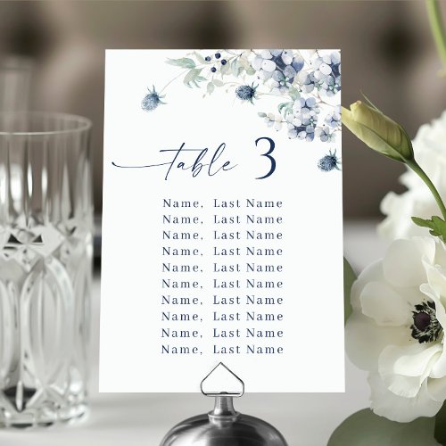 Winter Wedding Table Number Seating Chart Cards