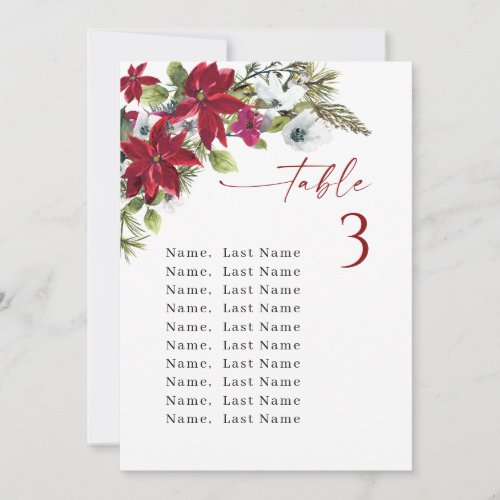 Winter Wedding Table Number Seating Chart Cards