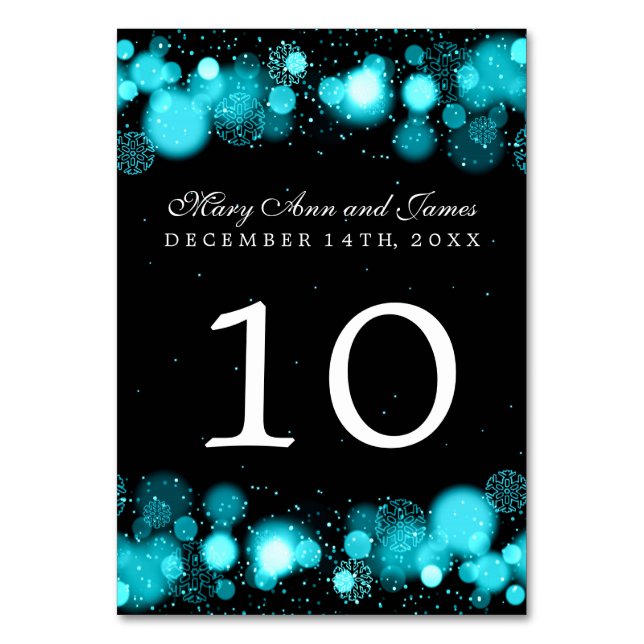 Winter Wedding Table Number Turquoise (Front)