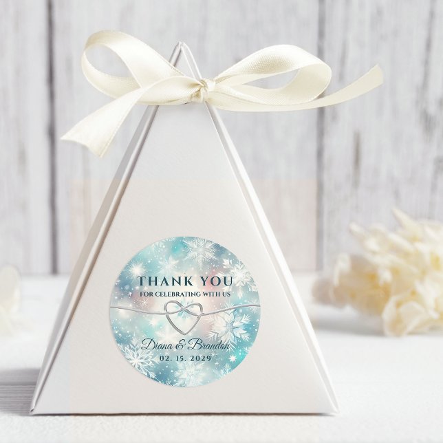 Winter Wedding Thank You Favor Classic Round Sticker (Creator Uploaded)
