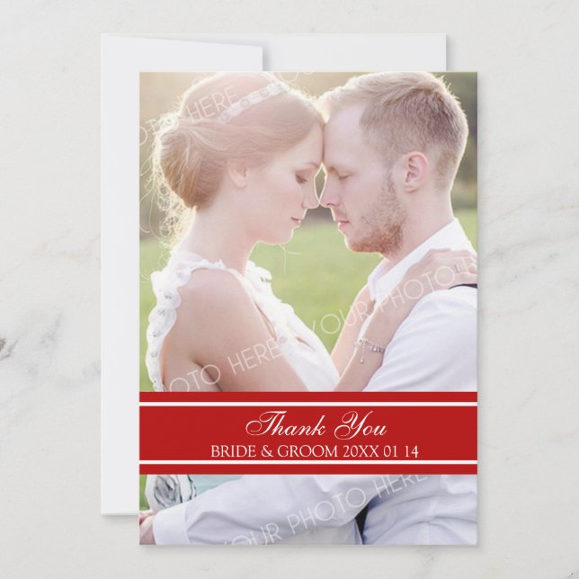 Winter Wedding Thank You Photo Cards Red White (Front)
