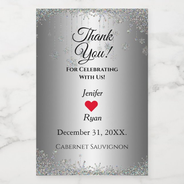 Winter wedding Thank you Wine Bottle Label (Single Label)