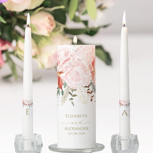 Winter Wedding Unity Candle Set Gilded Watercolor 