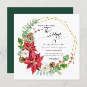 Winter Wedding Watercolor Floral Wreath Square Invitation