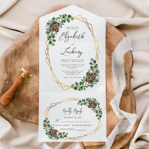 Winter Wedding Watercolor Greenery Script All In One Invitation