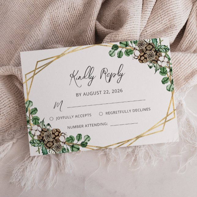 Winter Wedding Watercolor Greenery Script RSVP Card (Creator Uploaded)