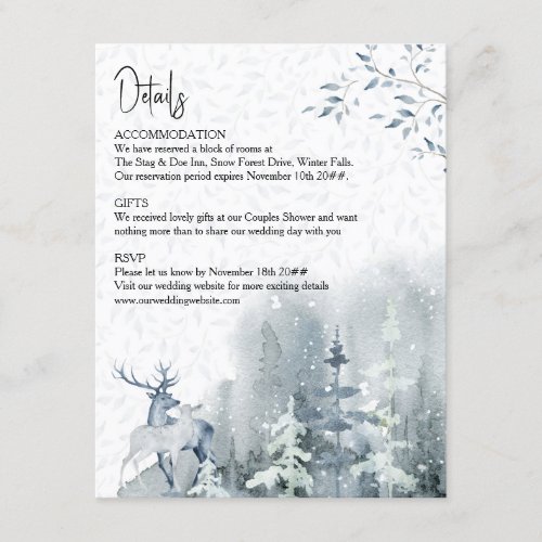 Winter Wedding Watercolor Snow Forest Details Enclosure Card