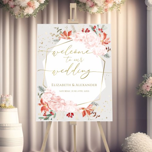 Winter Wedding Welcome Sign Gilded Watercolor
