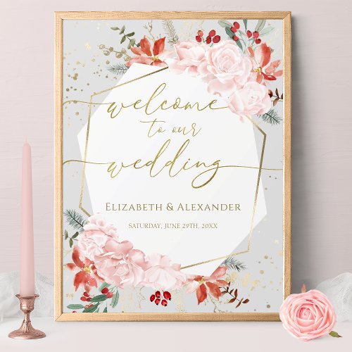 Winter Wedding Welcome Sign Gilded Watercolor