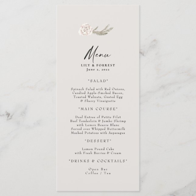 Winter Wedding White Rose Neutral Menu (Front)