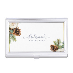Winter Wedding White Roses Gold Dusty Blue Business Card Case