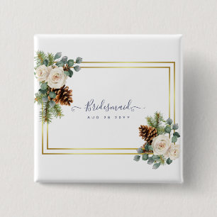Winter Wedding White Roses Gold Dusty Blue Button