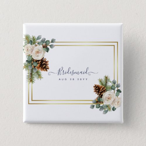 Winter Wedding White Roses Gold Dusty Blue Button