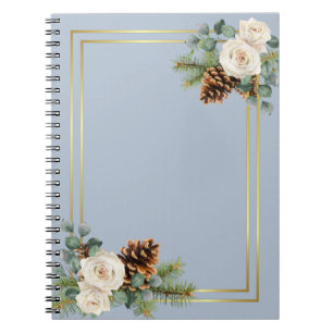 Winter Wedding White Roses Gold Dusty Blue Notebook