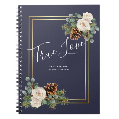 Winter Wedding White Roses Gold Dusty Blue Notebook