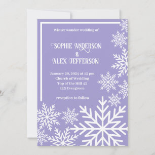 Winter wedding white snowflakes on light purple invitation