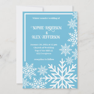 Winter wedding white snowflakes on turquoise ice invitation