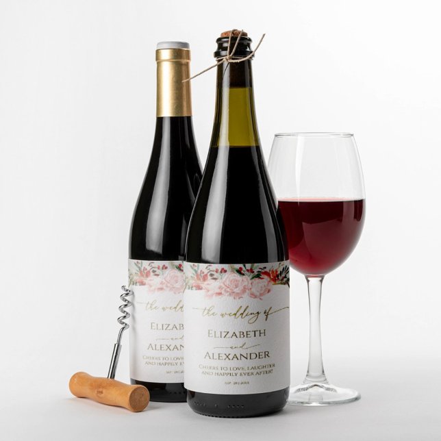 Winter Wedding Wine Label Watercolor Gilded Script (Creator Uploaded)