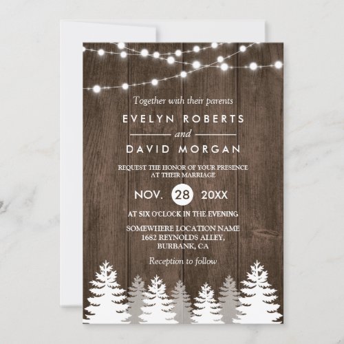 Winter Wedding Wood String Lights Pine Invitation