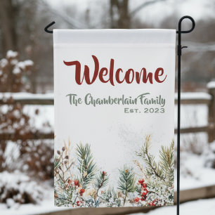 Winter Welcome Garden Flag - Evergreen & Berries